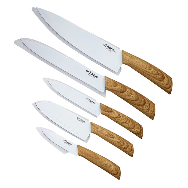 10-Piece Wood-Look Handle Non-Stick Knife & Sheath Set | At Home