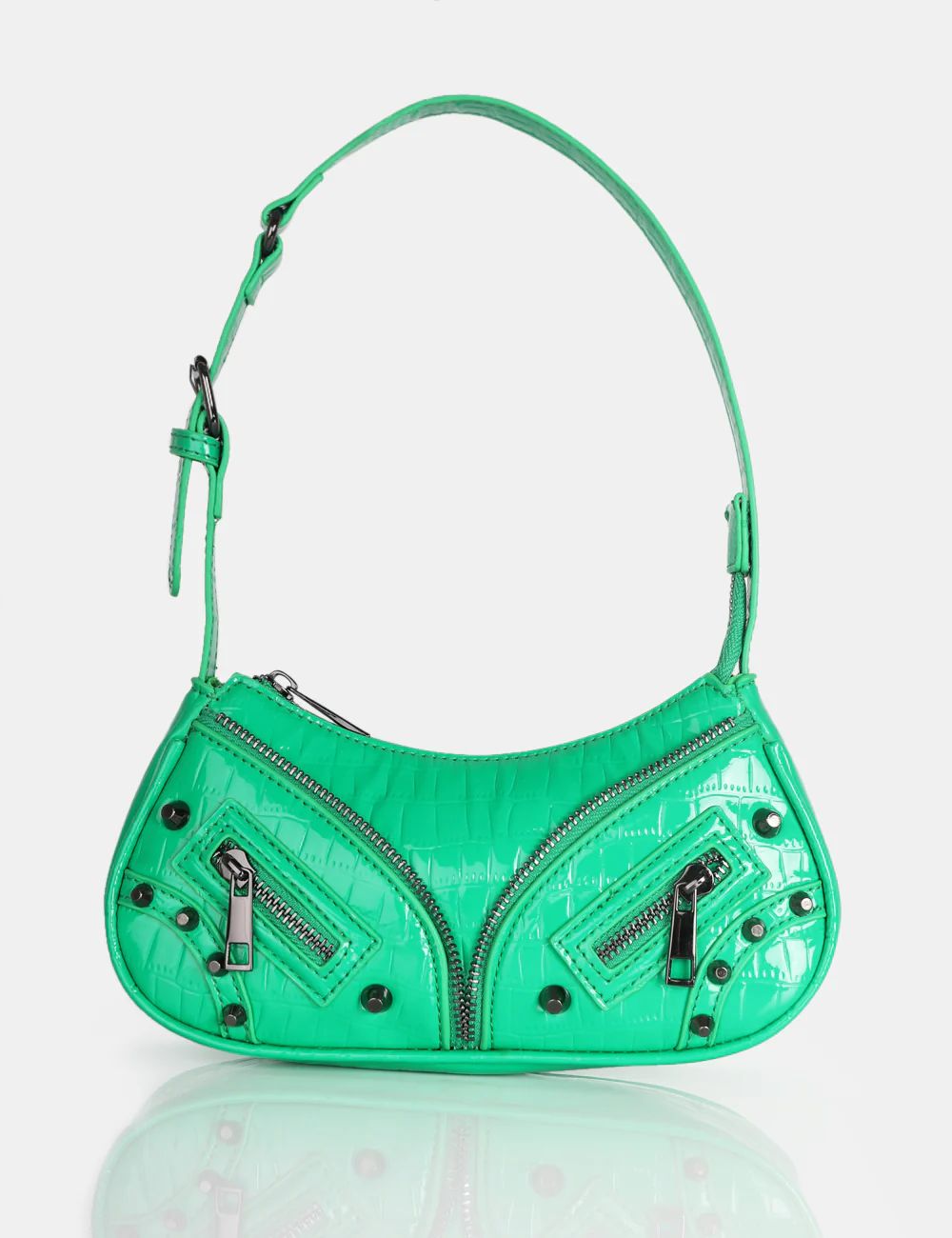 The Candice Zip Detailed Neon Green Croc Shoulder Bag | Public Desire