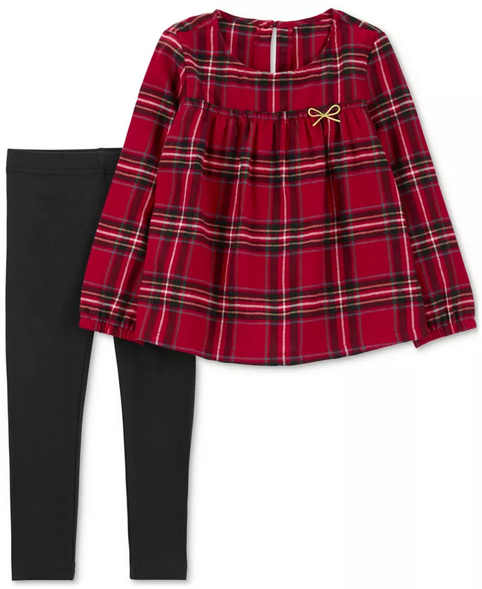 Toddler Girls Plaid Flannel Top and Leggings, 2 Piece Set | Macy's
