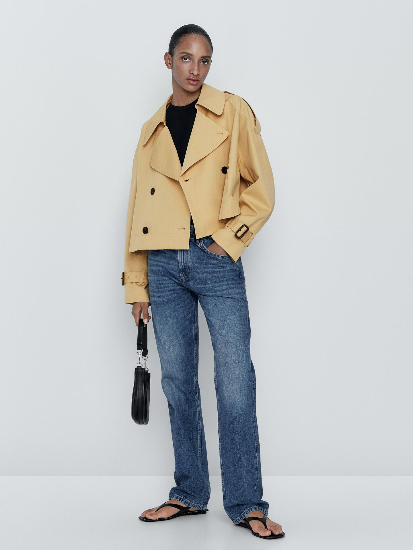 Short cotton trench jacket | Massimo Dutti US