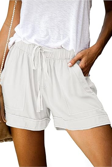 BTFBM Women Casual Shorts Plain Solid Color Elastic Waist Drawstring Pockets Summer Beach Lightwe... | Amazon (US)