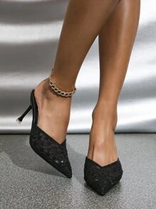 Rhinestone Decor Point Toe Pyramid Heeled Mule Pumps SKU: sx2301013025611060(11 Reviews)$22.50$21... | SHEIN