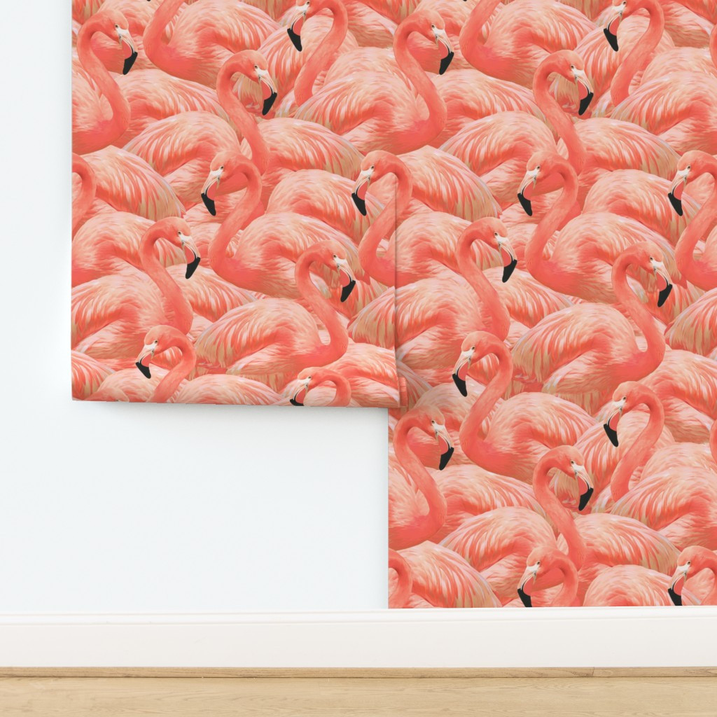 Flamingo Fever in Coral Wallpaper bywillowlanetextiles | Spoonflower