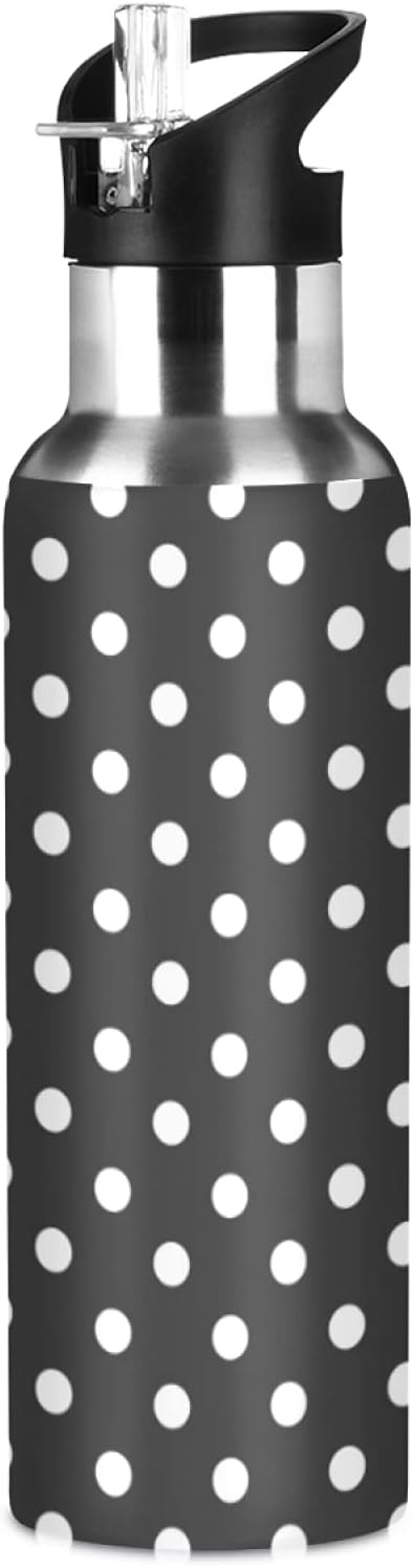 xigua Black And White Polka Dot Water Bottle with Straw Lid 20 oz - Vacuum Insulated Stainless St... | Amazon (US)