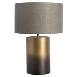 Maddux Industrial Loft Antique Brass Iron Grey Drum Shade Table Lamp | Kathy Kuo Home