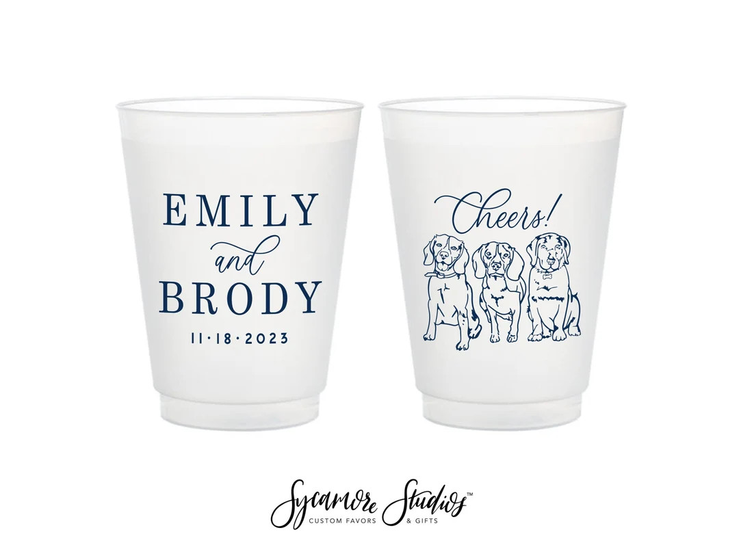 12oz or 16oz Frosted Unbreakable Plastic Cup #214 - Custom Pet Illustration - Cheers - Wedding Fa... | Etsy (US)