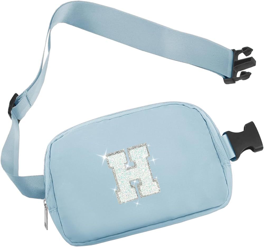 Blue Belt Bag Small Waist Fanny Pack Crossbody Purse with Initial Letter Patch for Teenager Girl ... | Amazon (US)