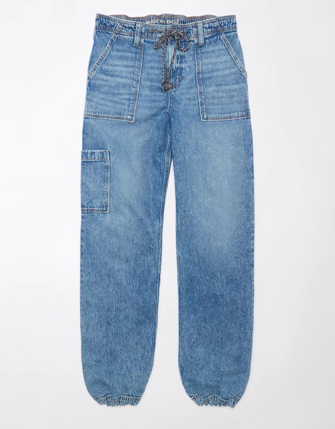 AE Dreamy Drape Stretch High-Waisted Baggy Cargo Jogger Jean | American Eagle Outfitters (US & CA)