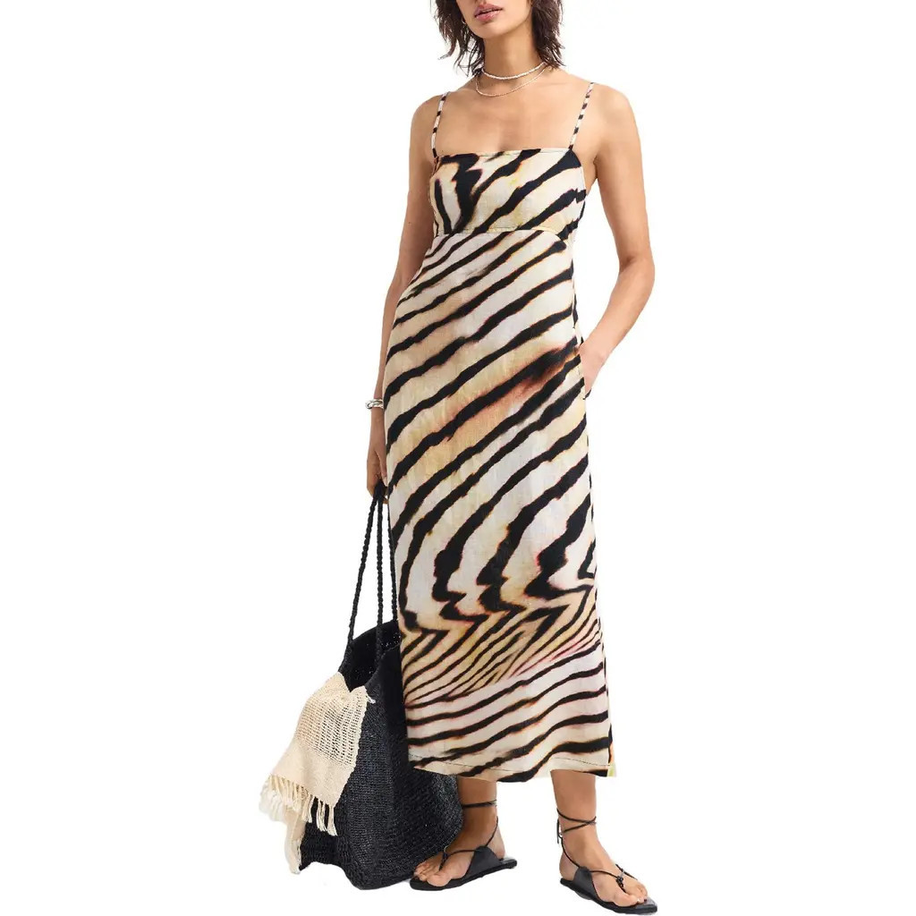 Vitamin A® Arden Printed Linen Cover-Up Sundress in Shell Stripe at Nordstrom, Size Medium | Nordstrom