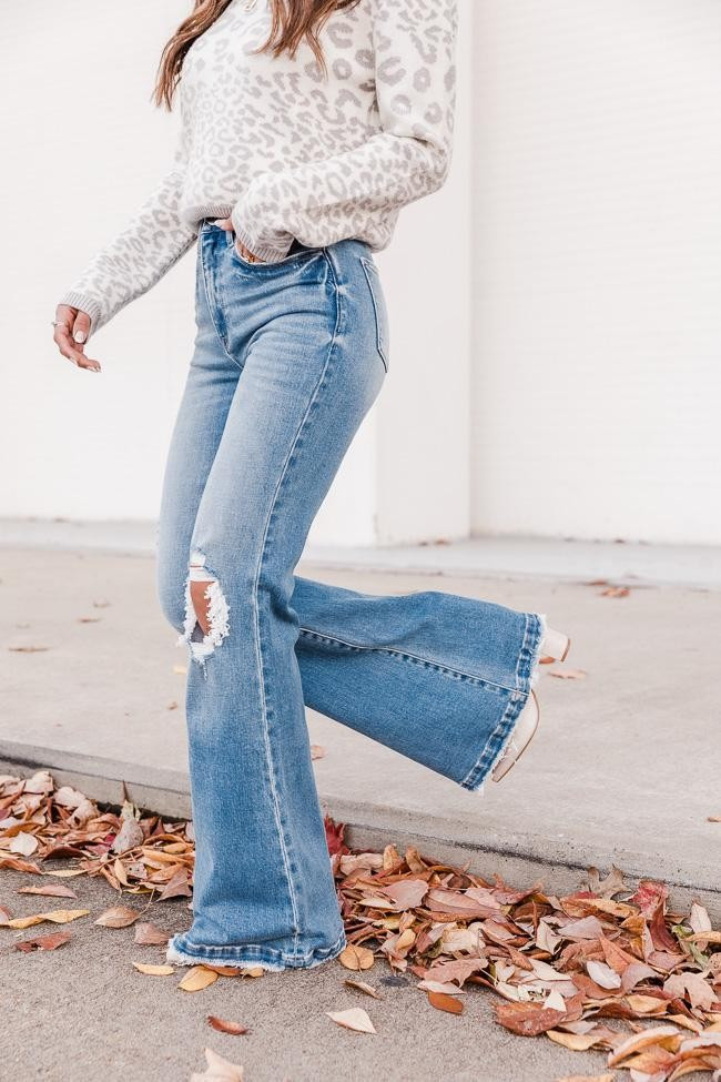 Kara Distressed Medium Wash Flare Jeans | The Pink Lily Boutique