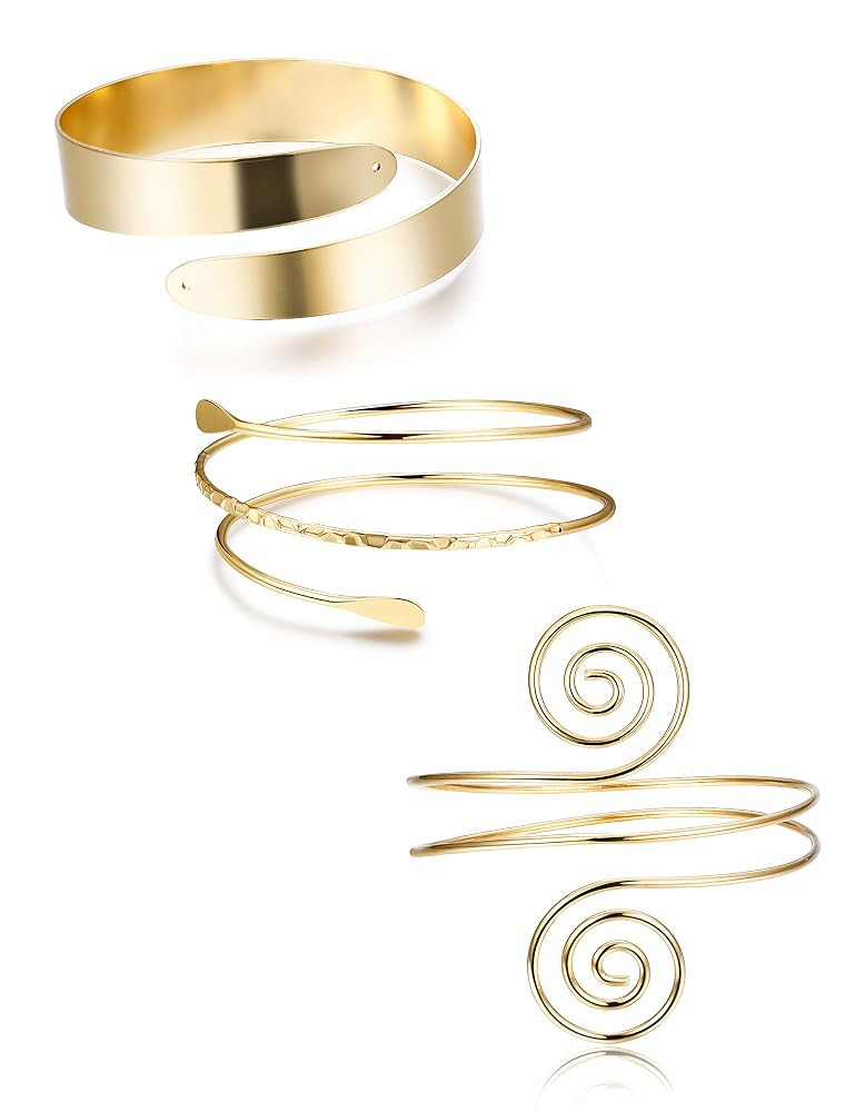 FUNRUN JEWELRY Arm Cuff Upper Arm Band for Women Gold Arm Cuff Bangle Bracelets Adjustable Coil S... | Amazon (US)