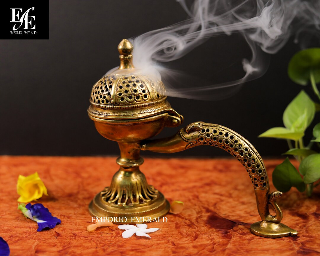 Incense holder | Brass Frankincense Circular Round Burner Dhoop Box Diya, Lamp Engraved Intricate... | Etsy (US)