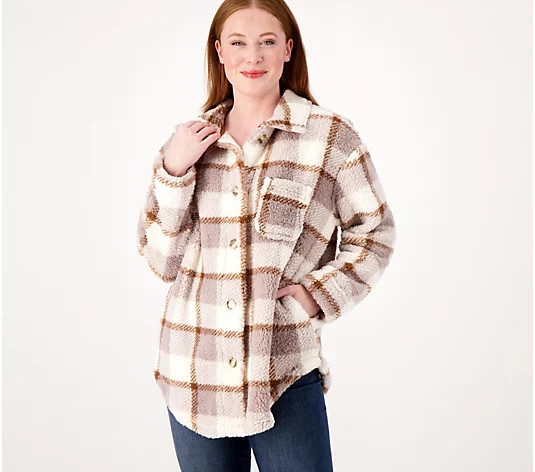 Koolaburra by UGG Brushed Back Sherpa Cozy Shacket - QVC.com | QVC