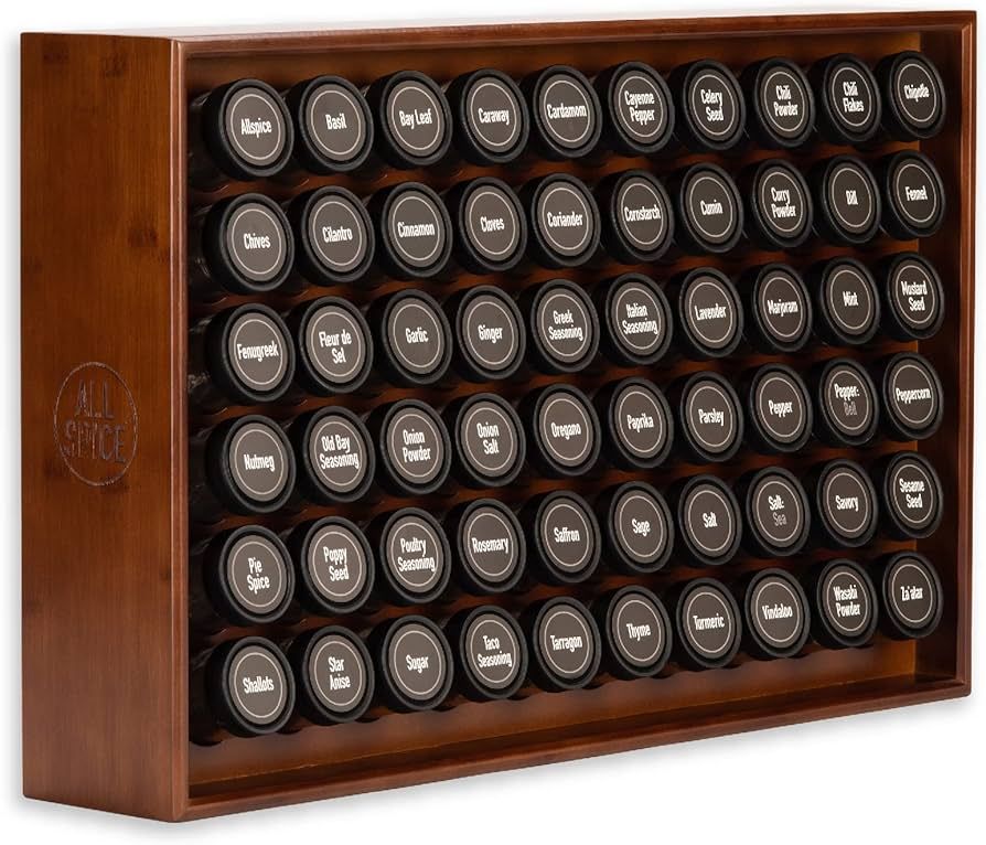 AllSpice Wood Spice Rack, Countertop or Wall Mount, Includes 60 4oz Jars- Walnut Stain | Amazon (US)