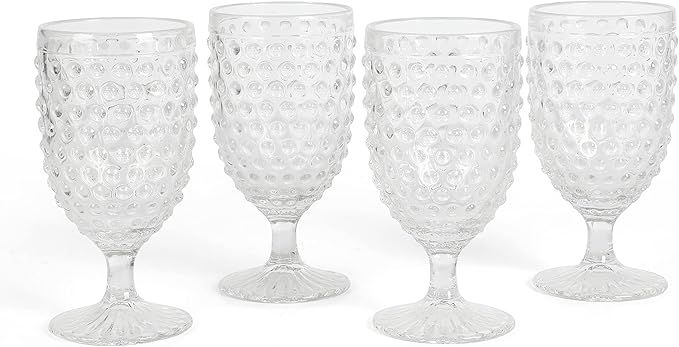 MARTHA STEWART Chauncey 4-Pack 14.2 oz Hobnail Handmade Glass Goblet - Clear | Amazon (US)