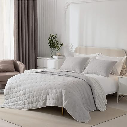 SHALALA Cotton Gauze Quilt Sets,Gray Lightweight King Quilt Bedding Sets,Reversible Seersucker Qu... | Amazon (US)