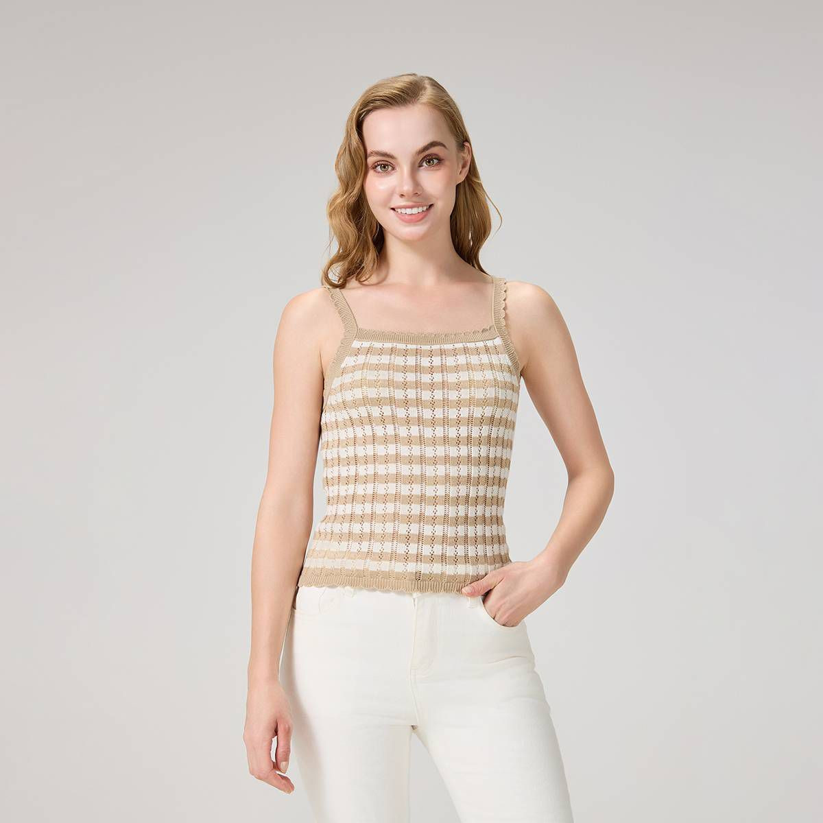 Women's Pointelle Sweater Tank - Universal Thread™ Tan Striped XS | Target
