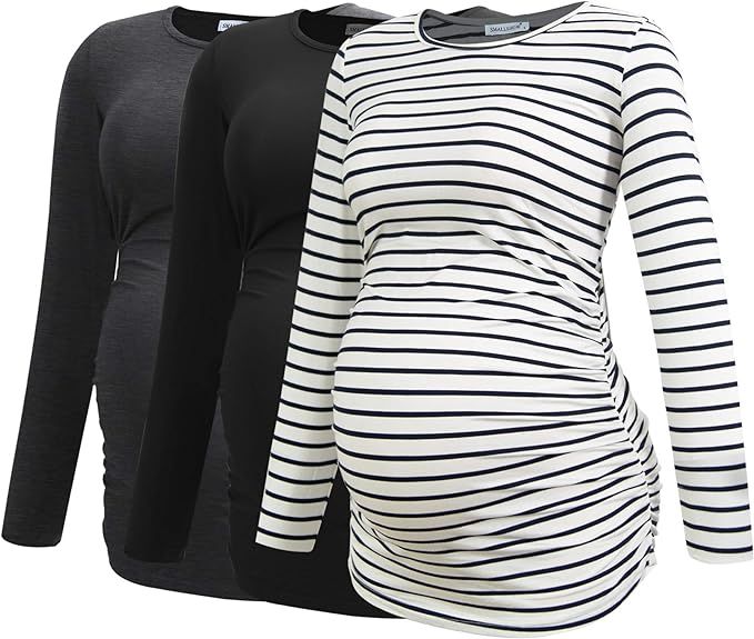 Smallshow Women's Maternity Shirts Long Sleeve Pregnancy Clothes Tops 3-Pack | Amazon (US)
