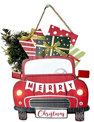HOMirable Christmas Red Truck Sign with Christmas Trees, Merry Christmas LED Lighted Decor, Home Hol | Amazon (US)