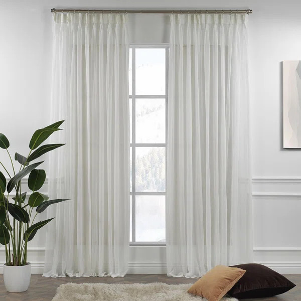 Triple Pinch Pleated Extra Long and Extra Wide Faux Linen Sheer Single Panel | Wayfair North America