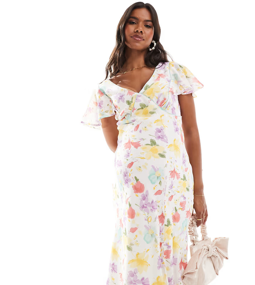 ASOS DESIGN Maternity seam detail midi tea dress in pastel floral print-Multi | ASOS (Global)