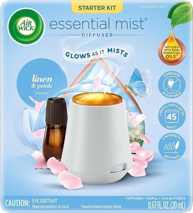 Air Wick Essential Mist Kit de inicio (Gadget + 1 recambio), Lino y Pétalos, Ambientador, Aceite... | Amazon (US)