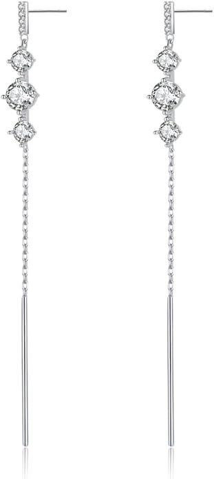 SLUYNZ 925 Sterling Silver CZ Dangle Earrings Chain for Women Teens Long Dangle Earrings Tassel w... | Amazon (US)