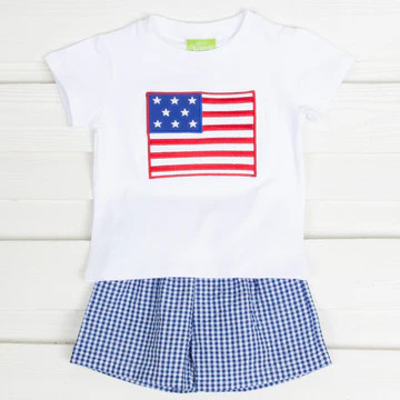 Royal Blue Gingham Flag Short Set | Classic Whimsy