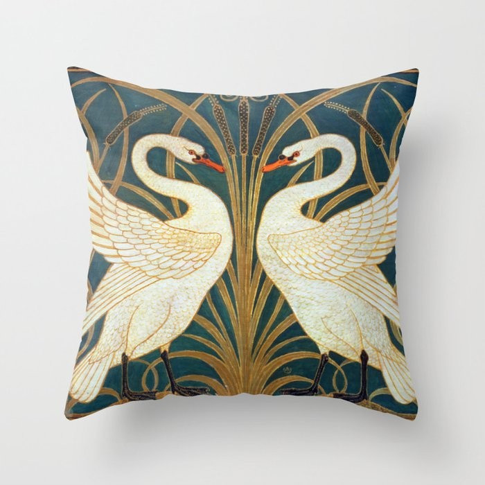 Walter Crane Swan, Rush And Iris Throw Pillow by artgallery | Society6
