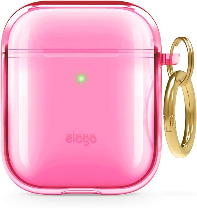 elago Clear Airpods Case with Keychain Designed for Apple Airpods 1 & 2 (Neon Hot Pink) | Amazon (US)