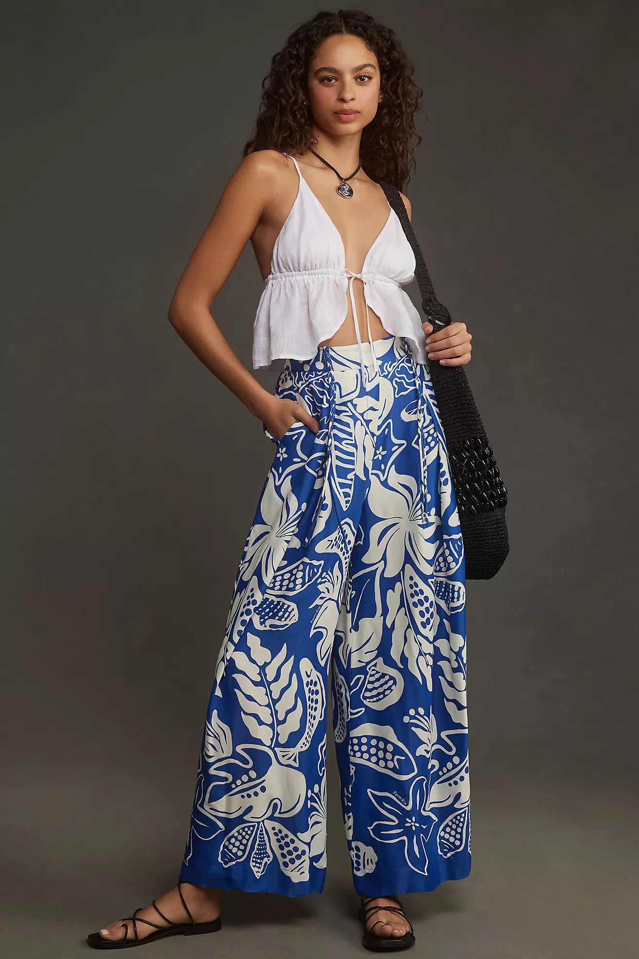 Farm Rio x Anthropologie Tropical Satin Wide-Leg Pants | Anthropologie (US)