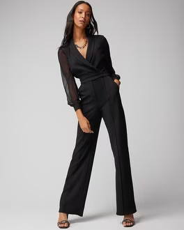 Long Sleeve Sheer Sleeveless Jumpsuit | White House Black Market