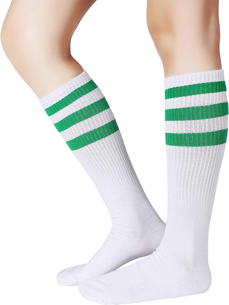 Pareberry Classical Triple Stripes Soft Cotton Over-the-Calf Retro Tube Socks | Amazon (US)