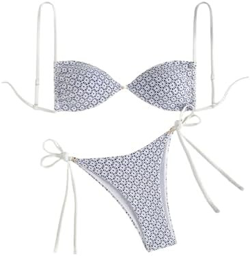 SOLY HUX Women's Boho Swimsuit Spaghetti Strap Tie Side String Bikini Set Summer Beach Two Piece ... | Amazon (US)