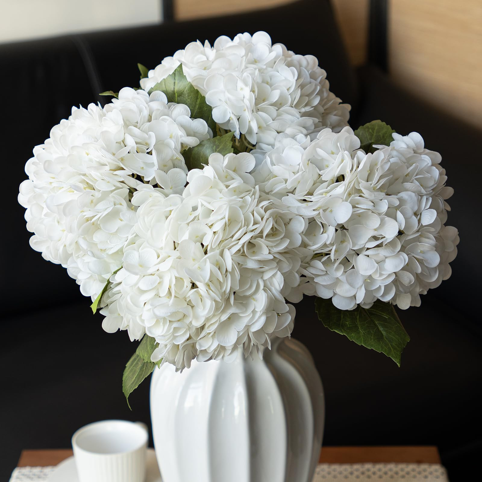 4PCS Artificial Flowers Large Hydrangeas Flowers Latex Bouquet for Wedding Bridal Office Home Party Decoration (4Pcs White) | Amazon (US)
