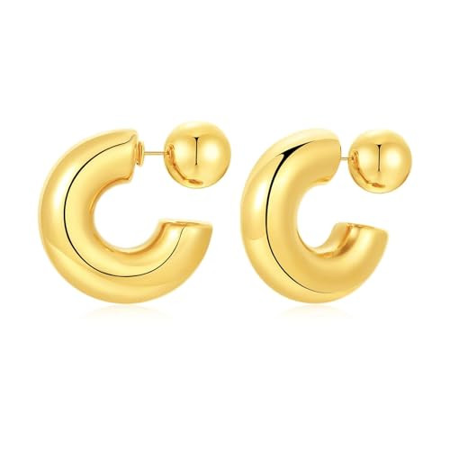 Follome Chunky Gold Hoop Earrings for Women 18K Real Gold chunky Hoops Thick Hoop Earrings Trendy Chunky Earrings (C-Shape) | Amazon (US)