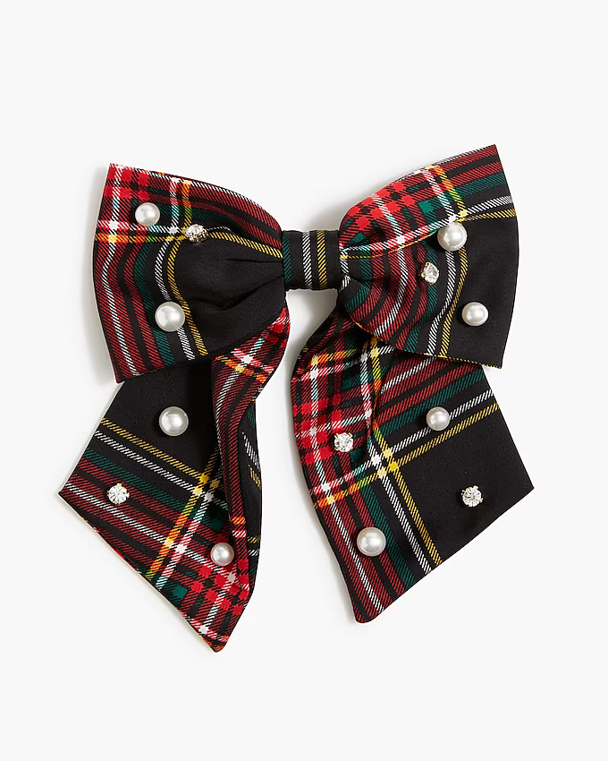 Embellished tartan bow barrette | J.Crew Factory