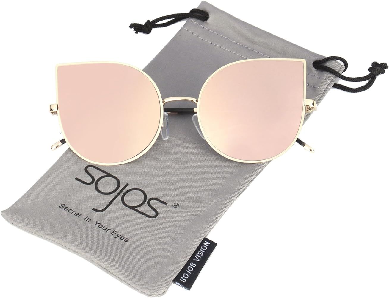 SOJOS Cat Eye Mirrored Flat Lenses Ultra Thin Light Metal Frame Women Sunglasses SJ1022 | Amazon (US)