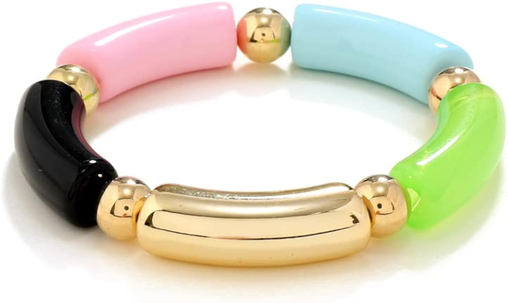 Acrylic Bamboo Tube Bangle Bracelets - Colorful Chunky Curved Tube Bracelet for Women Gold Bead S... | Amazon (US)