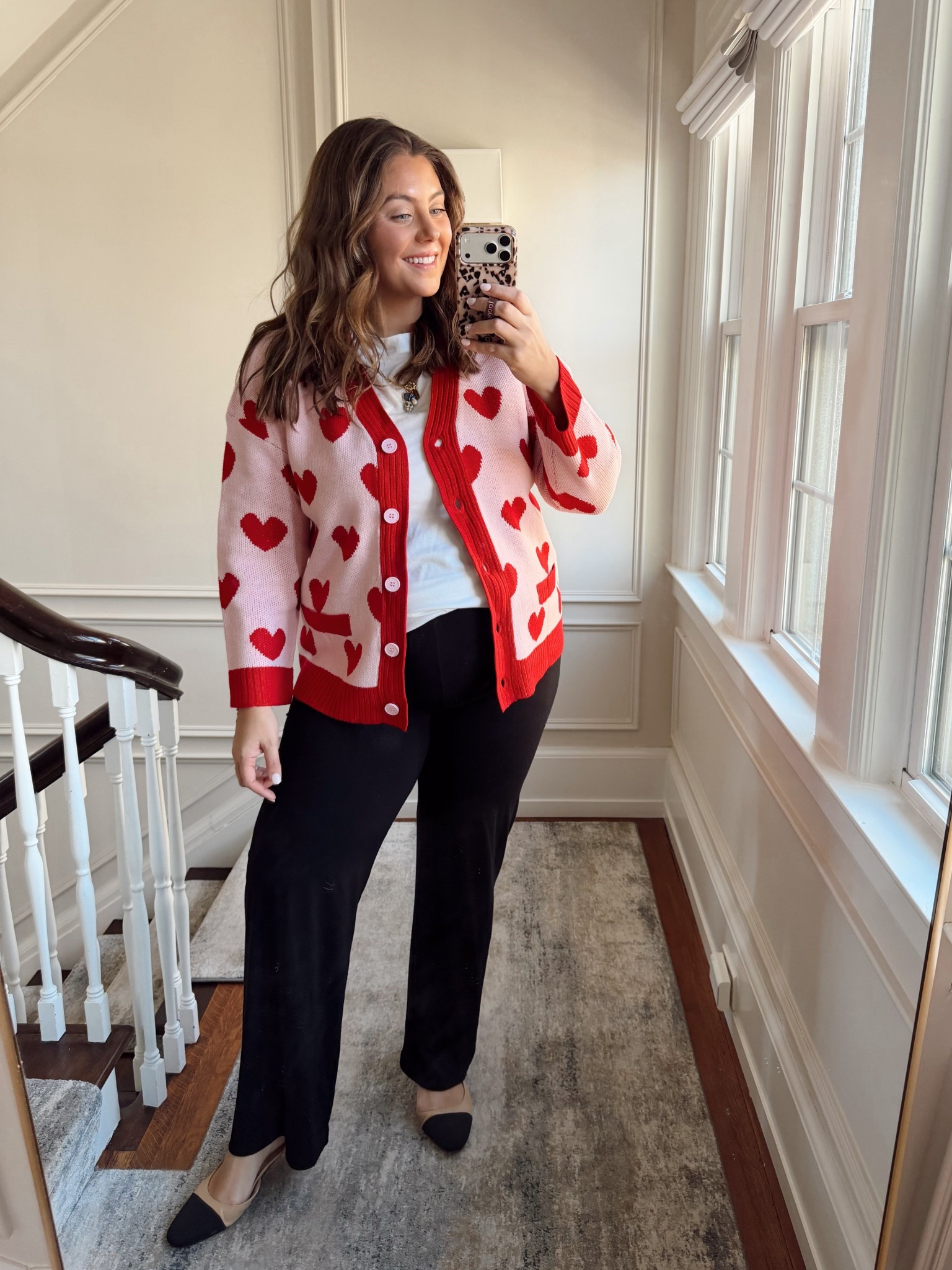 Valentine’s Day outfit inspo - wearing size XXL in t-shirt, cardigan, XL in pants. 

#LTKootd #LTKMidsize #LTKSeasonal
