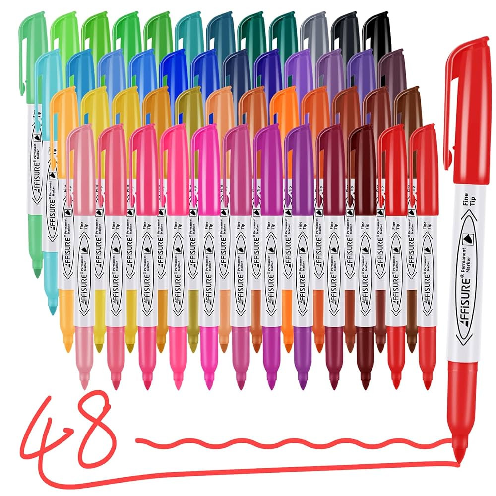 48 Colors Permanent Markers, Assorted Colors Vibrant Markers, Fine Point，Works on Wood, Plastic... | Amazon (US)