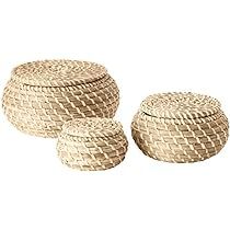 Ikea IKE-803.281.45 FRYKEN Baskets with Lid Made of Seagrass Beach Oats, Set of 3 | Amazon (US)
