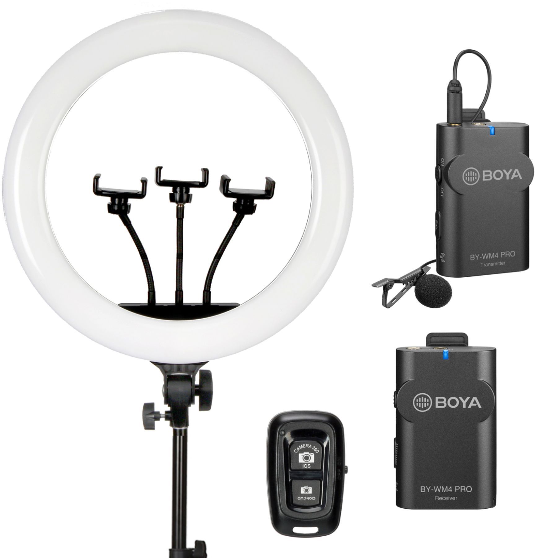 Sunpak Premium Series 18 Inch Bi-Color Ring Light Kit with BOYA Wireless Microphone and Bluetooth... | Best Buy U.S.