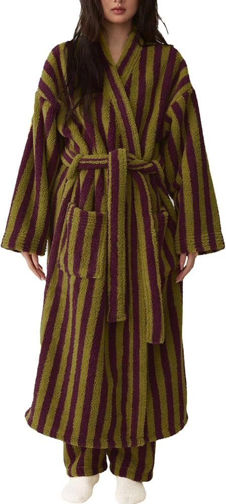 Gihuo Womens Striped Robe Fluffy Long Plush Bathrobes Fuzzy Warm Cozy Thick Oversized Loungewear ... | Amazon (US)