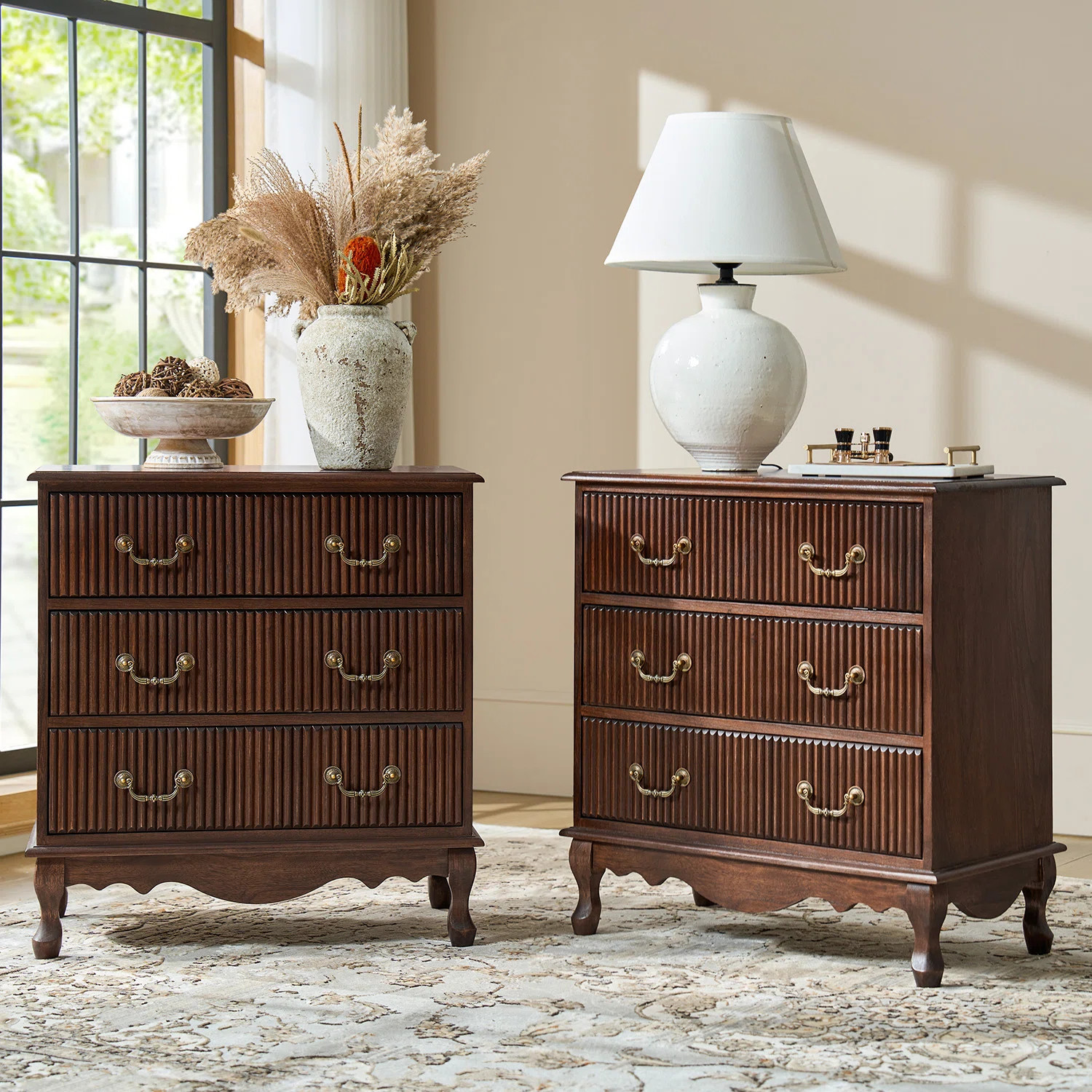 Kaybri Transitional 28"W 3-Drawer Solid Wood Fluted Chest with Built-In Power Outlet Simple Assem... | Wayfair North America