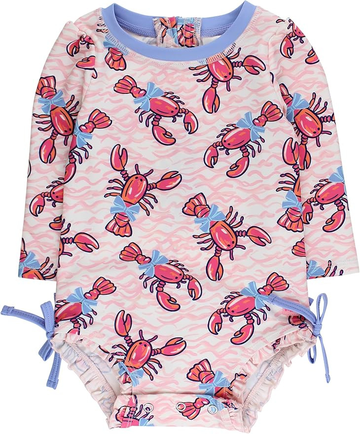 RuffleButts Baby Girls UPF 50+ Sun Protection Floral Printed Long Sleeve One Piece Rash Guard Swi... | Amazon (US)