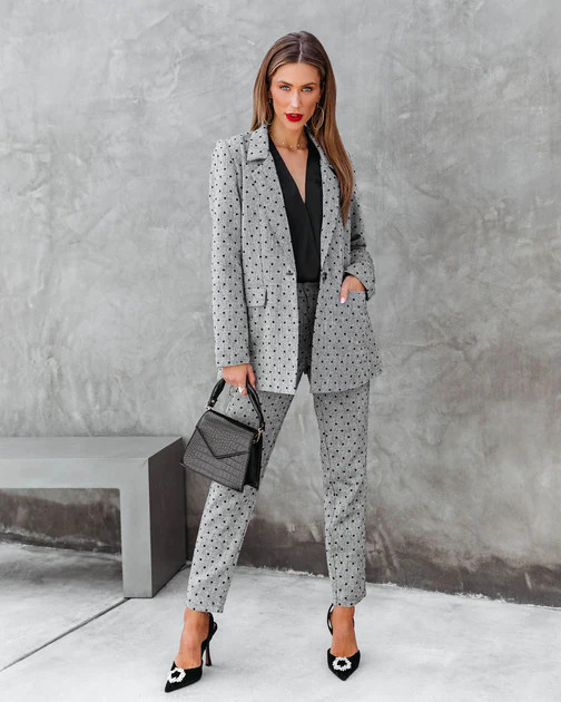Serving Looks Polka Dot Pocketed Blazer - Grey | VICI