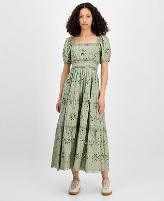 Women's Eyelet Cotton Maxi Dress | Macy's