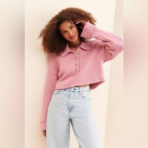 Show Me Your Mumu Crawford Collared cropped Pink Knit Sweater Size M | Poshmark