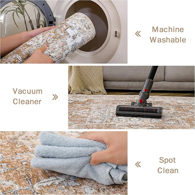 GENIMO 3x5 Area Rugs for Living Room, Machine Washable Non Slip Vintage Retro Rugs, Low Pile Ligh... | Amazon (US)